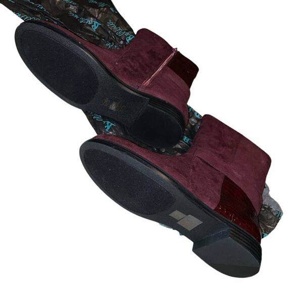 Bellini Deep Dark Red Suede Booties with Alligator Accent size 7W - Picture 3 of 5
